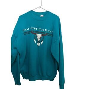 Vintage Fruit of the Loom Men's Blue Long Sleeve Pullover Sweatshirt Size XL